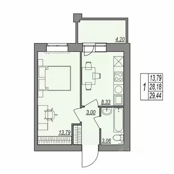 1-к кв. Волгоградская область, Волгоград Типографская ул., 83 (29.44 ...