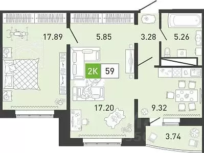 2-к кв. Тюменская область, Тюмень ул. Павла Шарова, 23 (58.7 м)