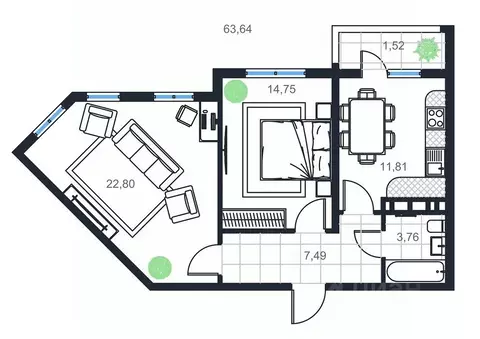 2-к кв. Дагестан, Каспийск просп. Акулиничева (63.64 м)