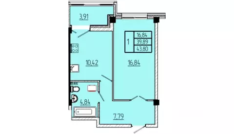 1-к кв. Омская область, Омск Волгоградская ул., с3 (43.8 м)
