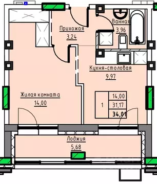 1-к кв. Алтайский край, Заринск просп. Строителей, 29В (34.01 м)