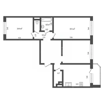 3-к кв. Тюменская область, Тюмень ул. Константина Посьета, 7 (86.3 м)