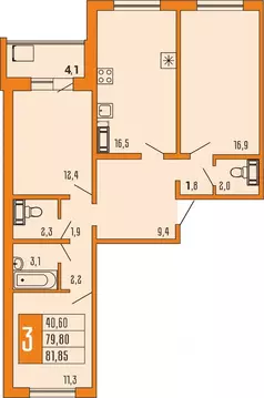 3-к кв. Башкортостан, Уфа ул. Орджоникидзе, 34 (81.7 м)