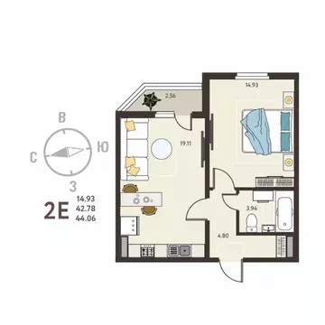 1-к кв. Воронежская область, с. Новая Усмань, Ольха мкр  (44.06 м)