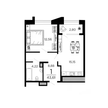 1-к кв. Рязанская область, Рязань ул. 1-я Железнодорожная (43.61 м)
