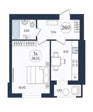 1-к кв. Калининградская область, Зеленоградск  (38.7 м)