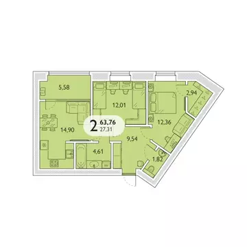 2-к кв. Брянская область, Брянский район, пос. Мичуринский, ...