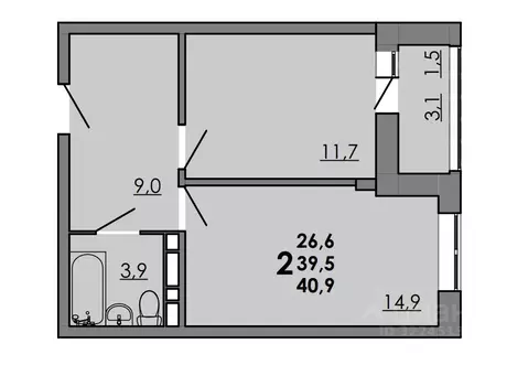 2-к кв. Ростовская область, Ростов-на-Дону Левенцовский мкр,  (40.9 м)