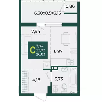 Студия Краснодарский край, Краснодар Образцово мкр,  (26.83 м)
