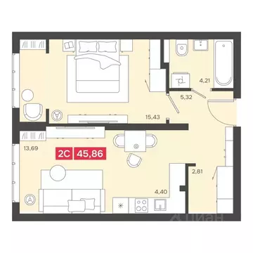 2-к кв. Новосибирская область, Новосибирск Аэропорт мкр,  (45.86 м)