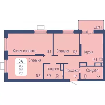 3-к кв. Красноярский край, Красноярск Свободный просп. (77.5 м)