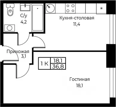 1-к кв. Москва ул. Наметкина, 10Д (36.8 м)