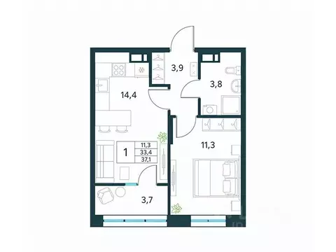 1-к кв. Забайкальский край, Чита Хороший мкр,  (37.1 м)