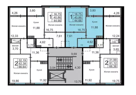 1-к кв. Калужская область, Калуга ул. Минская, 2 (44.66 м)
