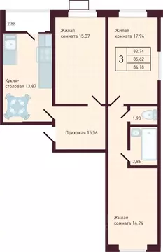 3-к кв. Чувашия, Новочебоксарск Советская ул., поз1 (84.18 м)