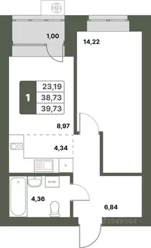 1-к кв. Башкортостан, Уфимский район, с. Миловка  (39.73 м)