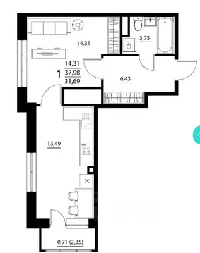 1-к кв. Белгородская область, Белгородский район, Дубовское с/пос, с. ...