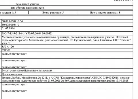 Участок в Московская область, Волоколамский муниципальный округ, ...