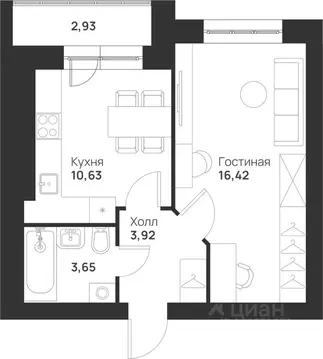 1-к кв. Тульская область, Тула ул. Героя России Зиничева, 1 (37.55 м)