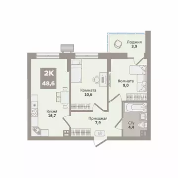 2-к кв. Курганская область, Курган Заозерный жилрайон, 12-й мкр, 2 ...