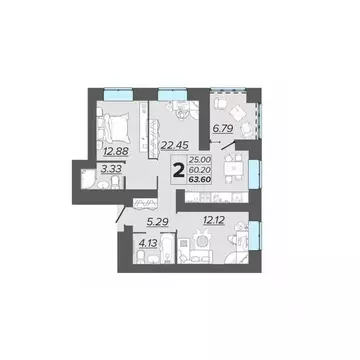 2-к кв. Брянская область, Брянск Архитектор жилой комплекс (63.6 м)