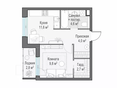 1-комнатная квартира: Пушкино, микрорайон Новое Пушкино, к28 (32.2 м)