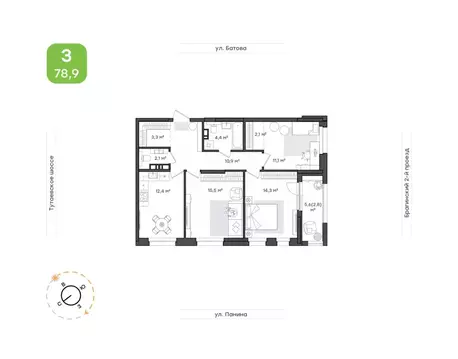 3-к кв. Ярославская область, Ярославль Тутаевское ш., 93Б (78.9 м)