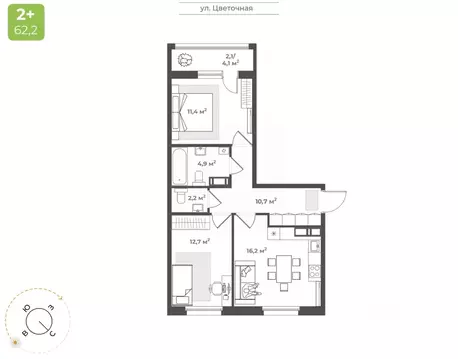 2-к кв. Тверская область, Тверь Соминка мкр,  (60.2 м)
