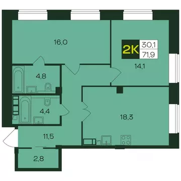 2-к кв. Чувашия, Чебоксары просп. Чебоксарский (71.9 м)