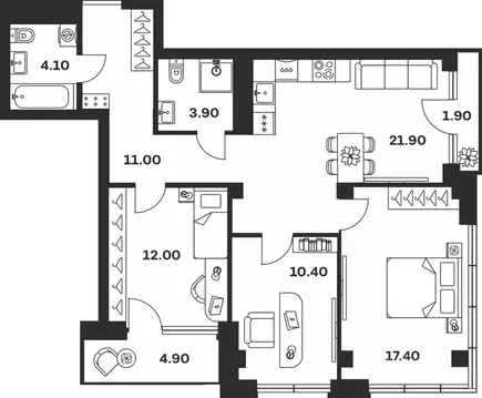 3-к кв. Тульская область, Тула ул. Фридриха Энгельса, 62 (87.5 м)