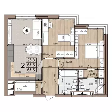2-к кв. Рязанская область, Рязань ул. Новоселов, 33Б (67.5 м)