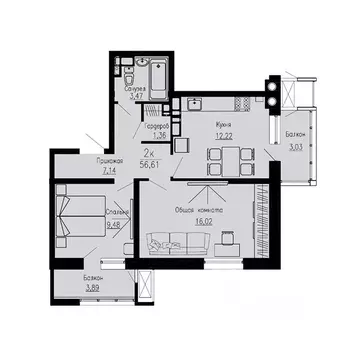 2-к кв. Ставропольский край, Пятигорск Скачки мкр,  (56.61 м)
