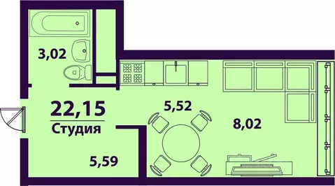 1-к кв. Ульяновская область, Ульяновск ул. Врача Михайлова (22.15 м)