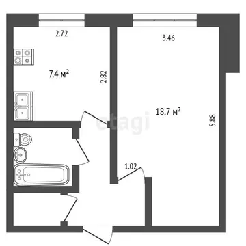 1-комнатная квартира: Вологда, Псковская улица, 4А (35.4 м)