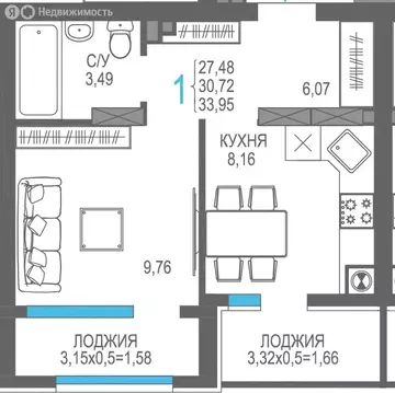 1-комнатная квартира: Алушта, улица Багликова, 27/5 (30.72 м)