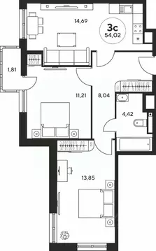 3-к кв. Ростовская область, Ростов-на-Дону ул. Нансена, 107/5 (53.73 ...