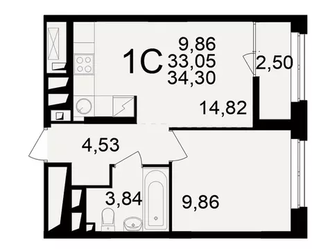 1-к кв. Рязанская область, Рязань ул. Чкалова (33.05 м)