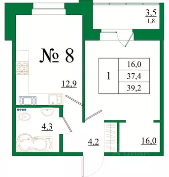 1-к кв. Ленинградская область, Гатчина Красносельское ш., 4Ак1 (39.2 ...