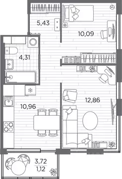 2-к кв. Санкт-Петербург Плюс Пулковский жилой комплекс (44.77 м)