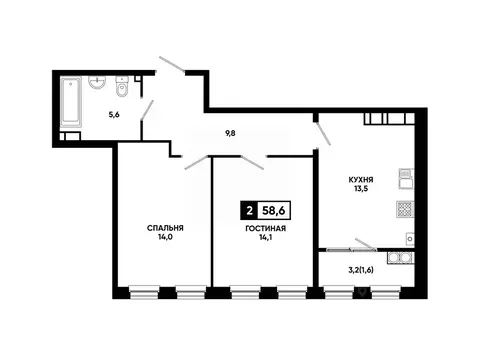 2-к кв. Ставропольский край, Ставрополь ул. Доваторцев, 179Гк1 (58.6 ...