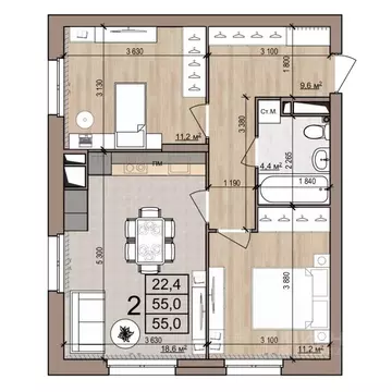 2-к кв. Рязанская область, Рязань ул. Новоселов, 33Б (55.0 м)