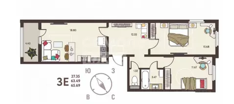 2-к кв. Липецкая область, Липецк ул. Механизаторов, 15А (60.82 м)