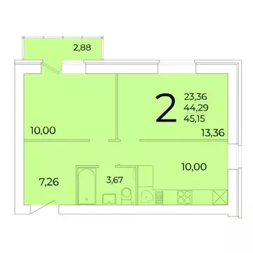 2-к кв. Архангельская область, Северодвинск ул. Торцева, 41 (44.29 м)