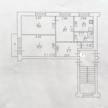 Квартира, 3 комнаты, 51.2 м