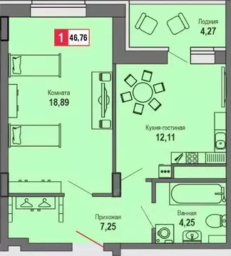 1-к кв. Тверская область, Тверь Оснабрюкская ул., 22к1 (46.76 м)