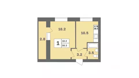 1-к кв. Башкортостан, Уфа Дагестанская ул., лит13 (38.2 м)