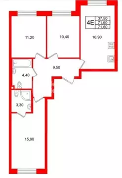 3-комнатная квартира: Санкт-Петербург, Партизанская улица, 5 (72 м)