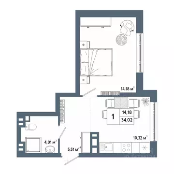 1-к кв. Башкортостан, Уфа 42-й кв-л,  (34.47 м)