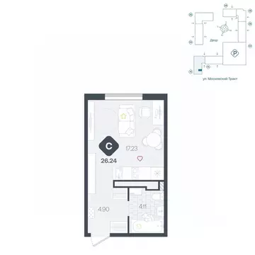 Студия Тюменская область, Тюмень Сибирский жилой комплекс (26.24 м)