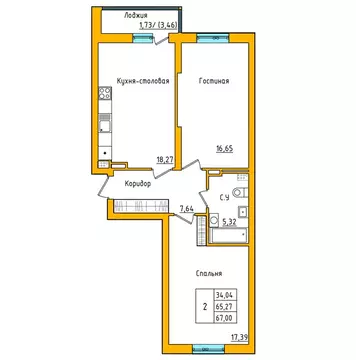 2-комнатная квартира: Уфа, улица Валерия Лесунова, 18 (66.79 м)